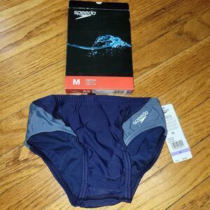 New Mens 26 Navy Grey Speedo Revolve Splice Brief Competitive Swimsuit Size 26